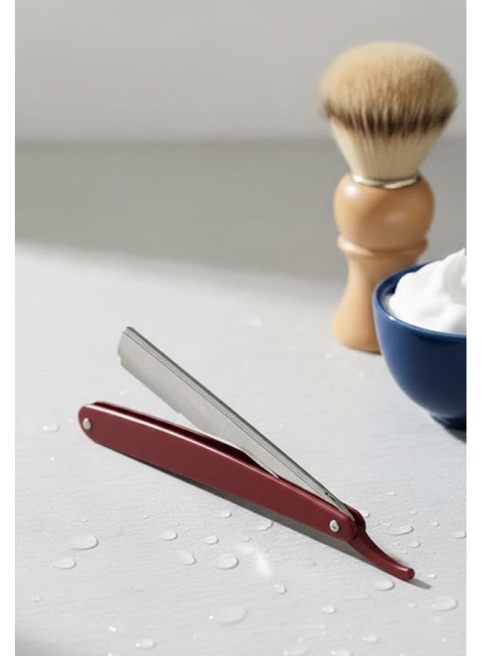 ماكينة حلاقة بحافة مستقيمة للرجال، مقبض قابل لتعديل الطول، مصنوع من البلاستيك والفولاذ المقاوم للصدأ بتصميم خفيف الوزن ومتين، متوفر بلون الاحمر - Image 3